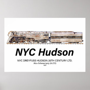 NYC Dreyfuss Hudson Steam Locomotive. Profile Poster