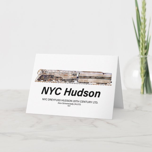 NYC Dreyfuss Hudson Steam Locomotive. Profile Thank You Card (Front)