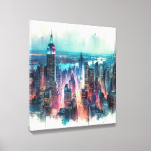 NYC Empire State Building Abstract Watercolor  