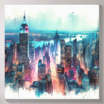 NYC Empire State Building Abstract Watercolor  