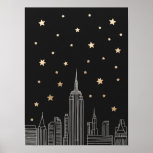 NYC Empire State Sketch I Starry Night Poster