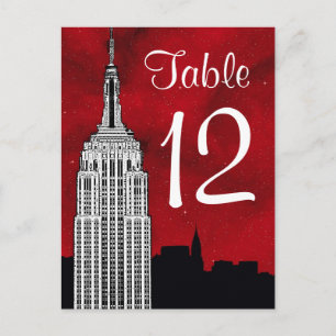 NYC ESB kyline Silhouette Red Starry Table Number Postcard