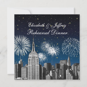 NYC ESB Skyline Blue Star Firewks Rehearsal Dinner Invitation