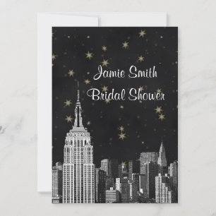 NYC ESB Skyline Etched Black Starry Bridal Showr V Invitation