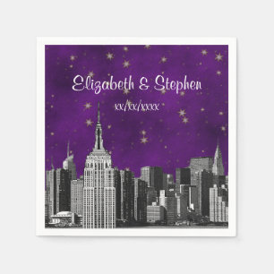 NYC ESB Skyline Etched Purple Starry Wedding Napkin