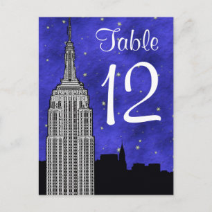 NYC ESB Skyline Silhouette Blu Starry Table Number Postcard