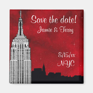 NYC ESB Skyline Silhouette Red Star Save Date Magnet