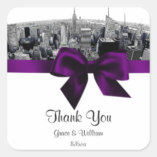 NYC Etched Fisheye Skyline BW Purple Favour Tag