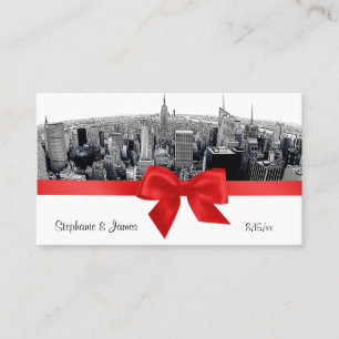 NYC Etched Fisheye Skyline BW Red Escort Cards