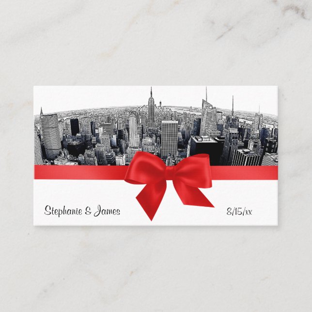 NYC Etched Fisheye Skyline BW Red Place Cards #2 (Front)