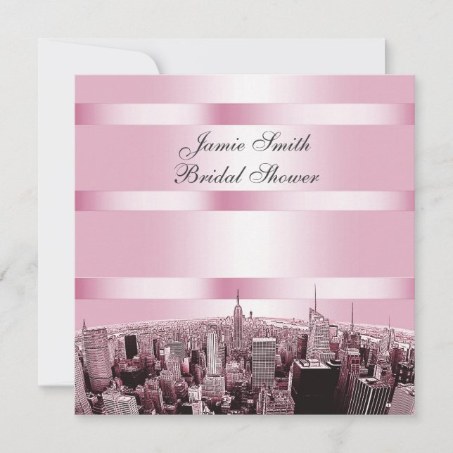 NYC Etched Skyline 2, Black Pink Bridal Shower Invitation (Front)