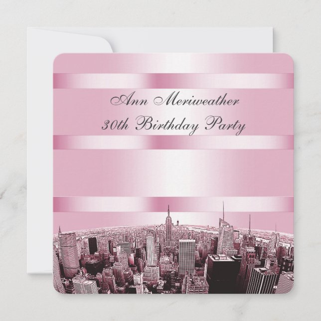 NYC Etched Skyline 2 Pink Black Birthday Invitation (Front)