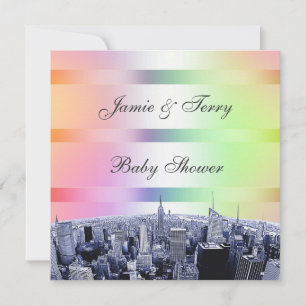 NYC Etched Skyline Pastel Rainbow 1 Baby Shower Invitation