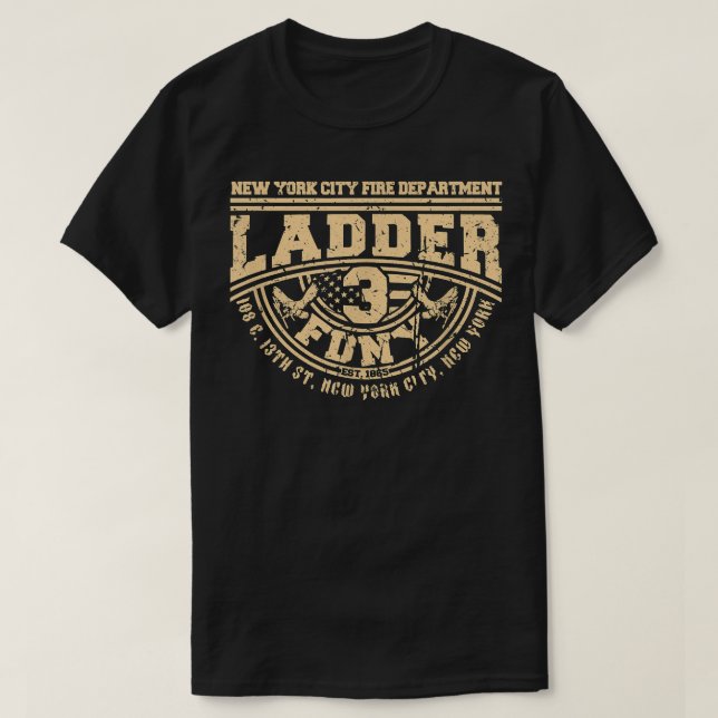 NYC Fire Department Station Ladder 3 New York Fire T-Shirt (Design Front)