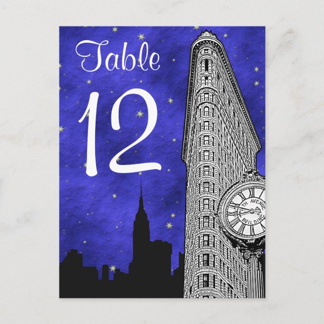 NYC Flatiron Skyline Silhouette Bl St Table Number Postcard (Front)