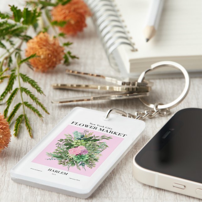 NYC Flower Market Harlem Pink Greenery Keychain (Front Right)