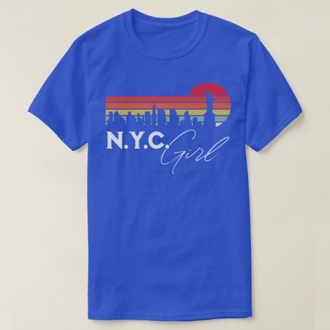 NYC Girl Retro Sunset City Skyline Souvenir T-Shirt (Design Front)