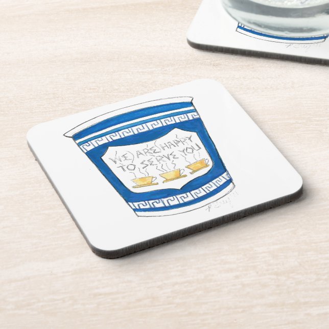 NYC Greek Diner Blue Coffee Happy to Serve You Cup Coaster (Left Side)