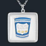 NYC Greek Diner Happy to Serve Coffee Cup Necklace<br><div class="desc">Features an original marker illustration of a blue Greek diner coffee cup,  with WE ARE HAPPY TO SERVE YOU in a fun font.</div>