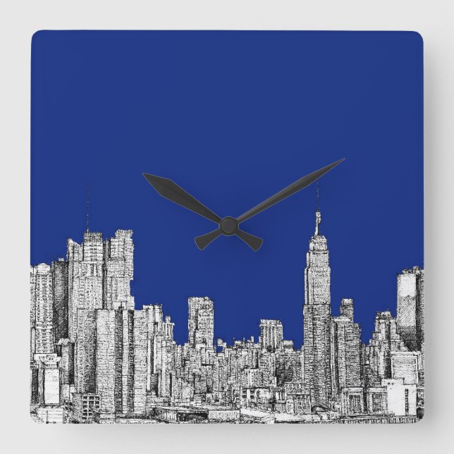NYC ink royal blue Square Wall Clock (Front)