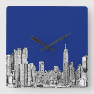 NYC ink royal blue Square Wall Clock