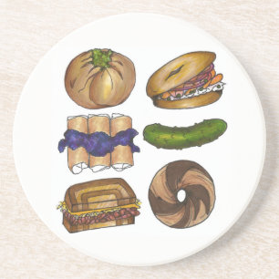 NYC Jewish Deli Bagel Knish Blintz Reuben Pickle Coaster