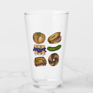 NYC Jewish Deli Foods Bagel Blintz Pickle Knish Glass