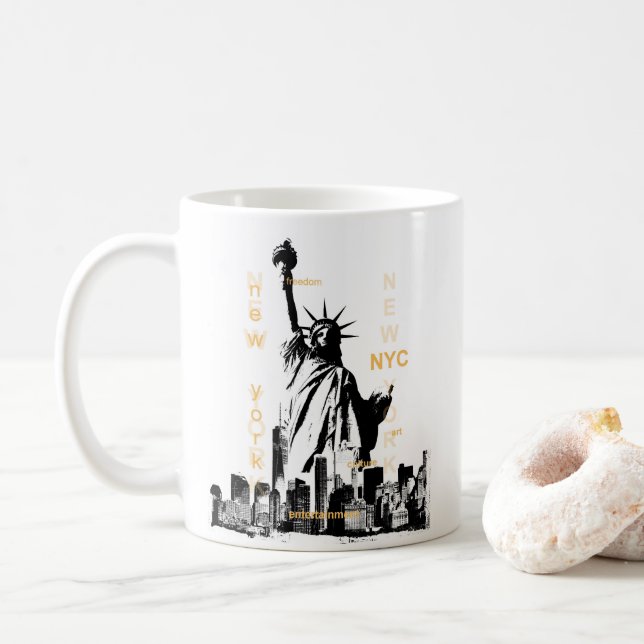 Nyc Liberty Statue New York Manhattan Custom Best Coffee Mug (With Donut)