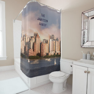 NYC Lower Manhattan Skyline with Personalised Name Shower Curtain