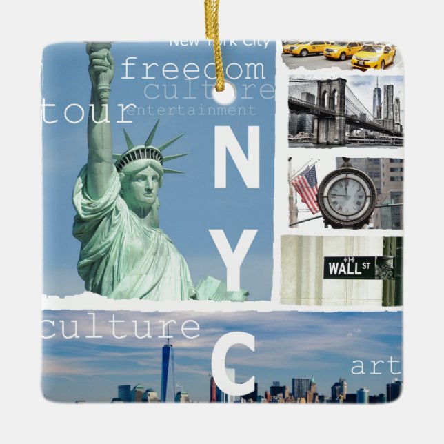 Nyc Manhattan Brooklyn Bridge Liberty Statue Ceramic Ornament (Front)