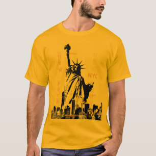 Nyc Manhattan Liberty Statue Mens Gold Colour T-Shirt