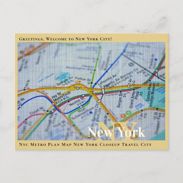 Nyc Metro Plan Map New York Closeup Travel City  Postcard (Front)