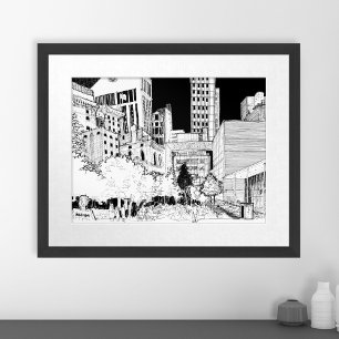 NYC Midtown Museum Skyline Travel Sketch Poster