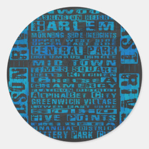 NYC Neighbourhoods Blue Classic Round Sticker