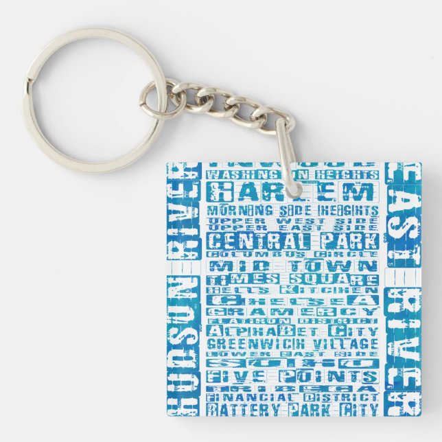 NYC Neighbourhoods Blue Key Ring (Front)