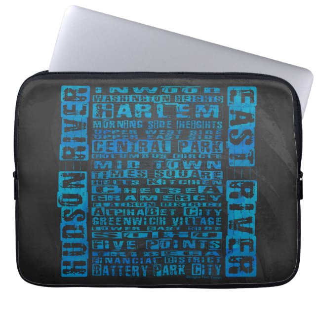 NYC Neighbourhoods Blue Laptop Sleeve (Front)