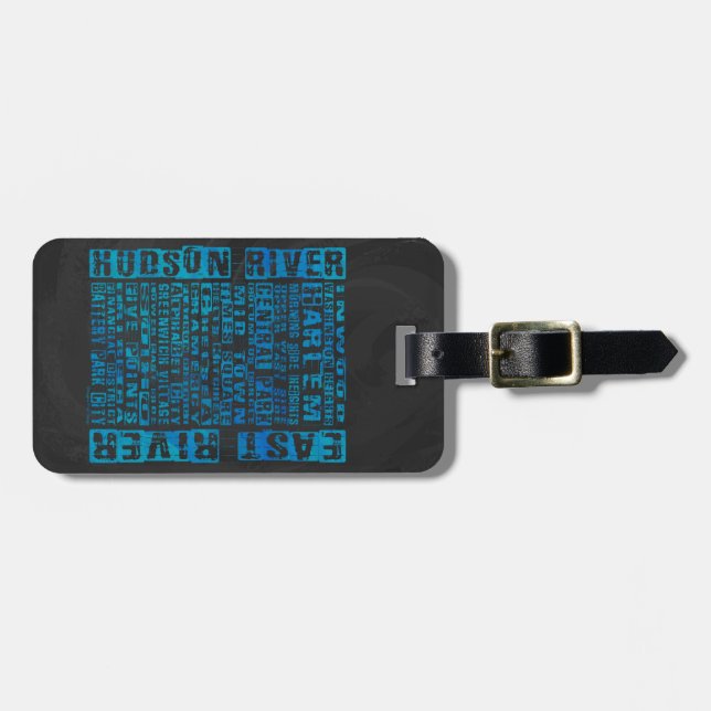 NYC Neighbourhoods Blue Luggage Tag (Front Horizontal)