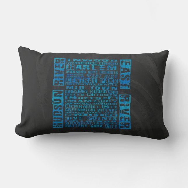 NYC Neighbourhoods Blue Lumbar Cushion (Front)