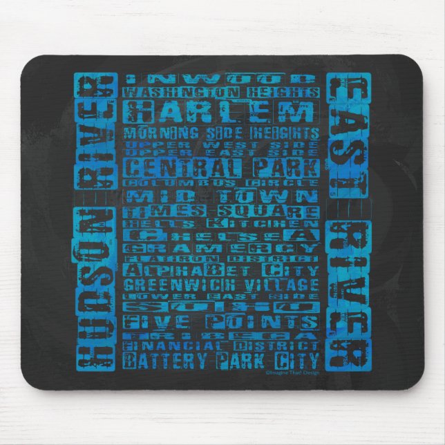 NYC Neighbourhoods Blue Mouse Mat (Front)