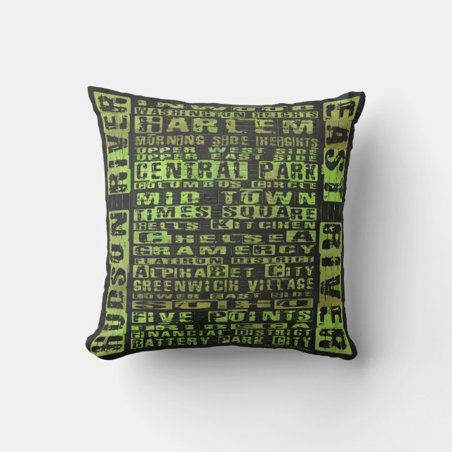 NYC Neighbourhoods Green Cushion (Front)