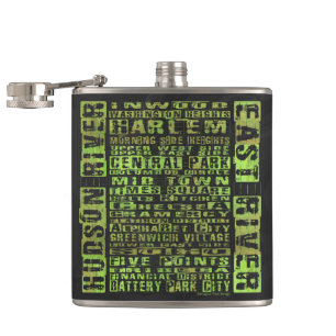NYC Neighbourhoods Green Hip Flask