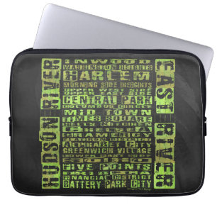 NYC Neighbourhoods Green Laptop Sleeve