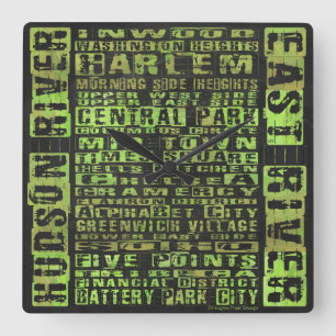 NYC Neighbourhoods Green Square Wall Clock