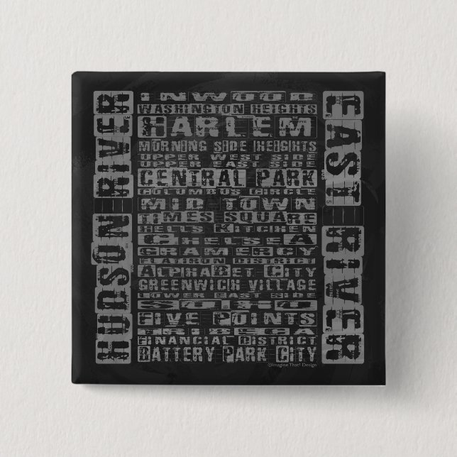 NYC Neighbourhoods Grey 15 Cm Square Badge (Front)