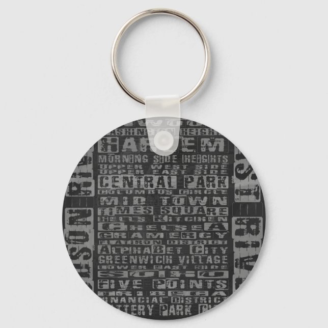 NYC Neighbourhoods Grey Key Ring (Front)