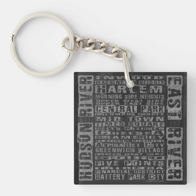 NYC Neighbourhoods Grey Key Ring (Front)