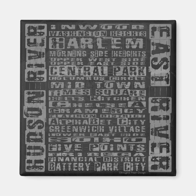 NYC Neighbourhoods Grey Magnet (Front)