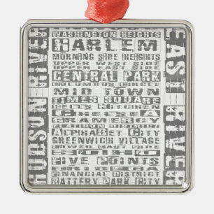 NYC Neighbourhoods Grey Metal Tree Decoration