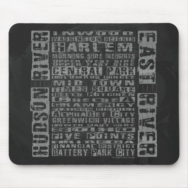 NYC Neighbourhoods Grey Mouse Mat (Front)