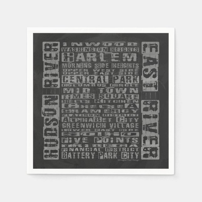NYC Neighbourhoods Grey Napkin (Front)